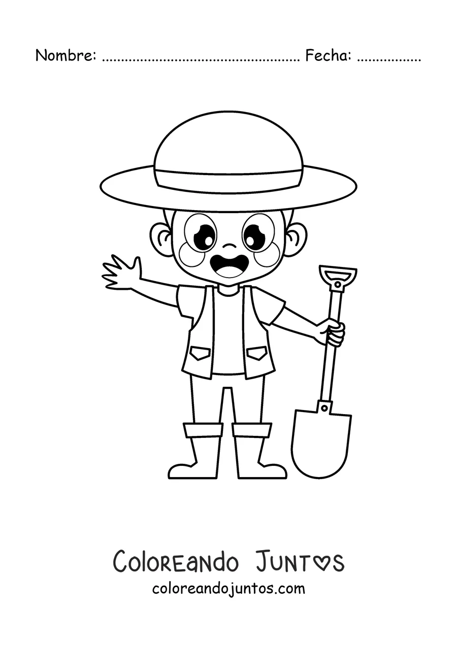 Imagen para colorear de un chico jardinero feliz con sombrero