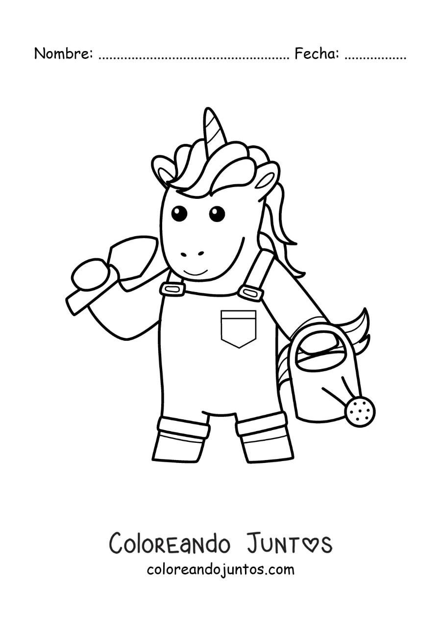 Imagen para colorear de un unicornio jardinero kawaii