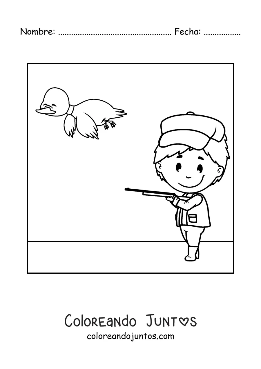 Imagen para colorear de un cazador apuntando a un pato