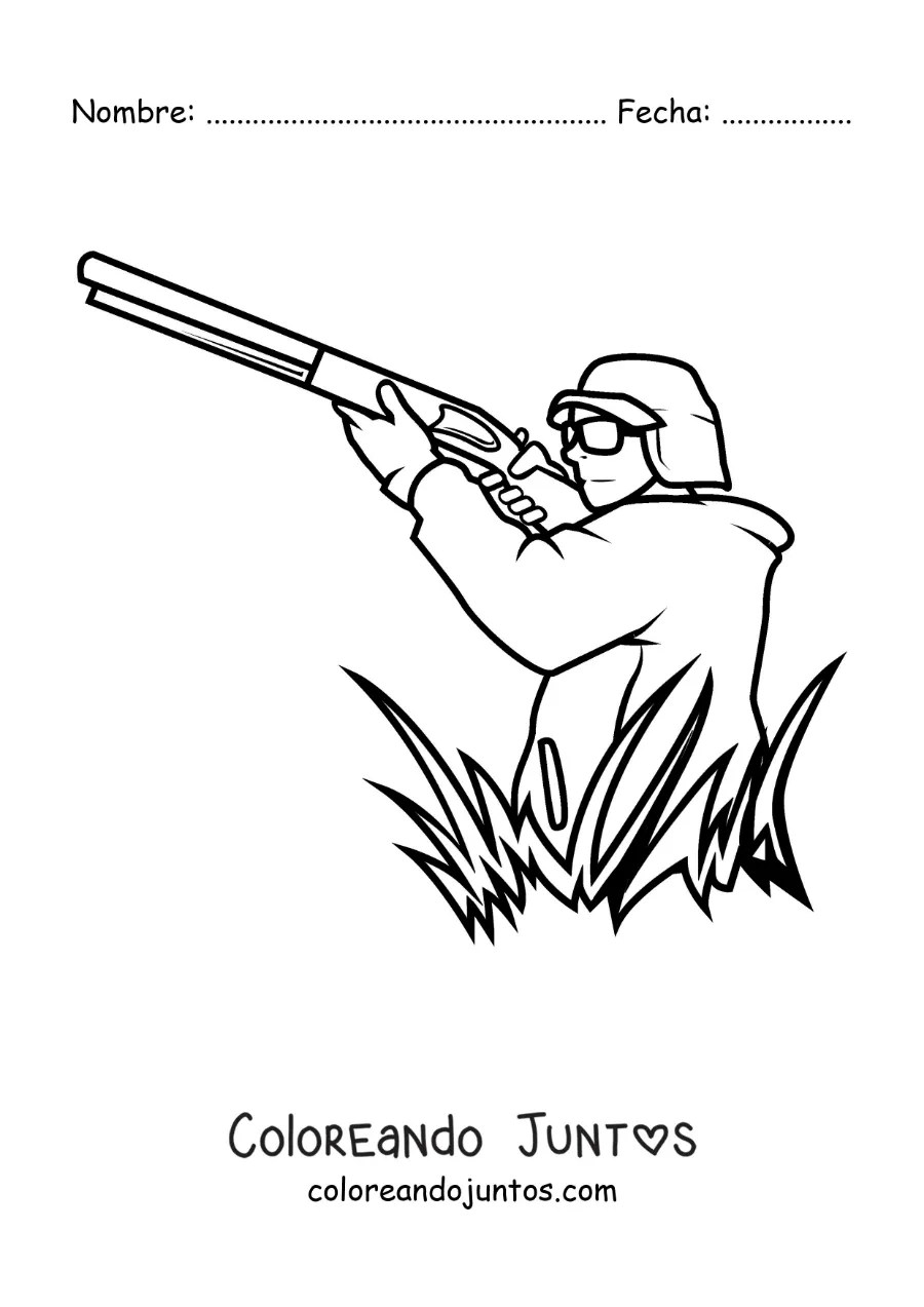 Imagen para colorear de un cazador apuntando su arma