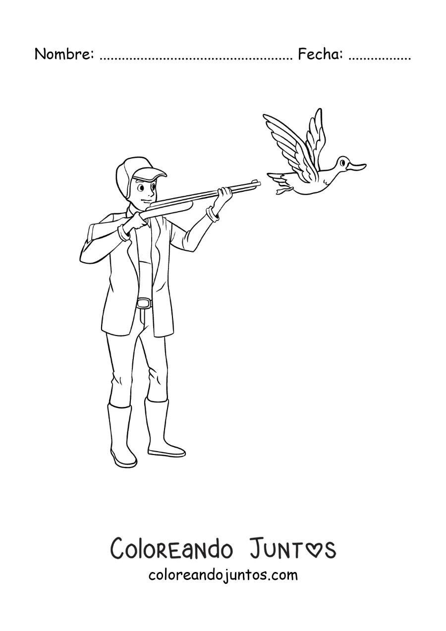 Imagen para colorear de un hombre cazando a un pato