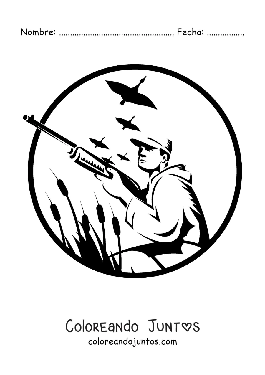 Imagen para colorear de silueta de un hombre cazando patos