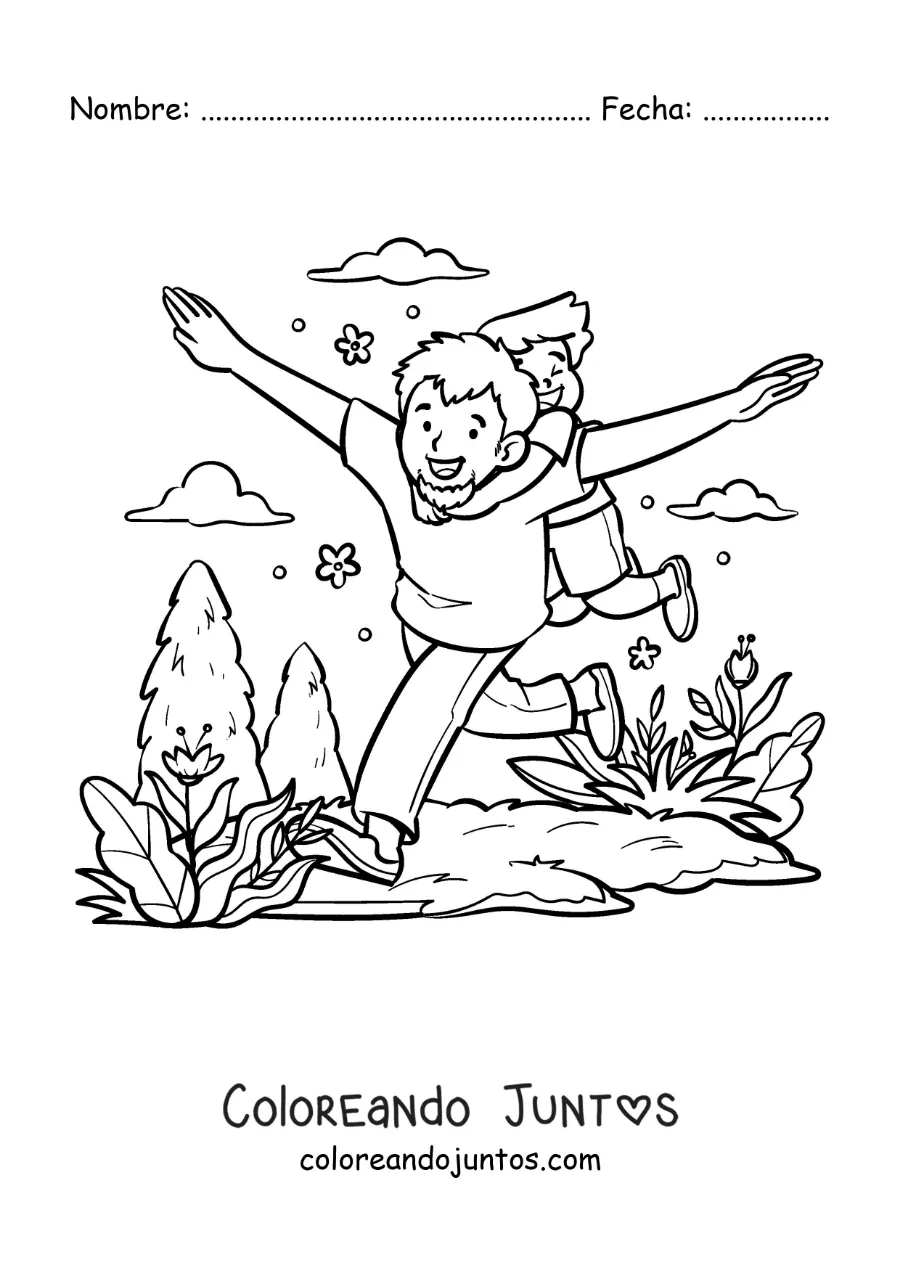 Imagen para colorear de un padre jugando con su hijo en el parque