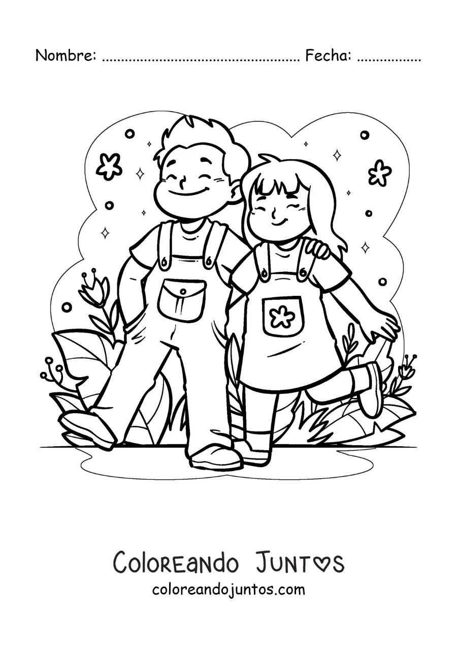 Imagen para colorear de una pareja paseando en el parque