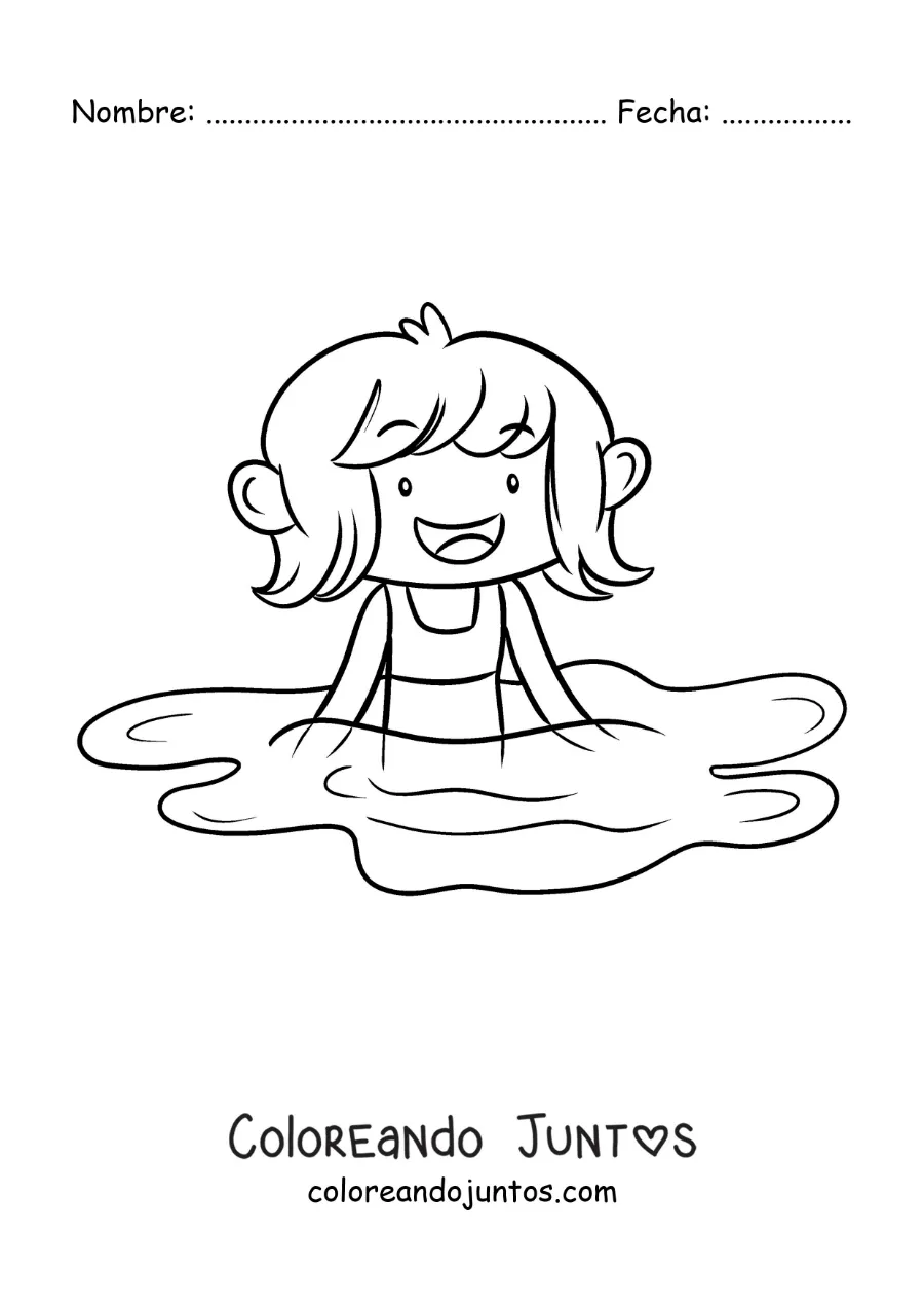 Imagen para colorear de una niña en una piscina