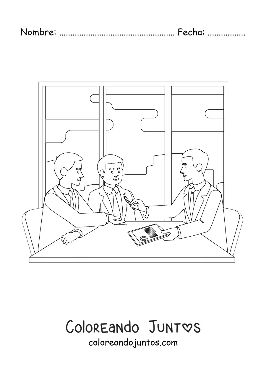 Imagen para colorear de un abogado firmando un contrato