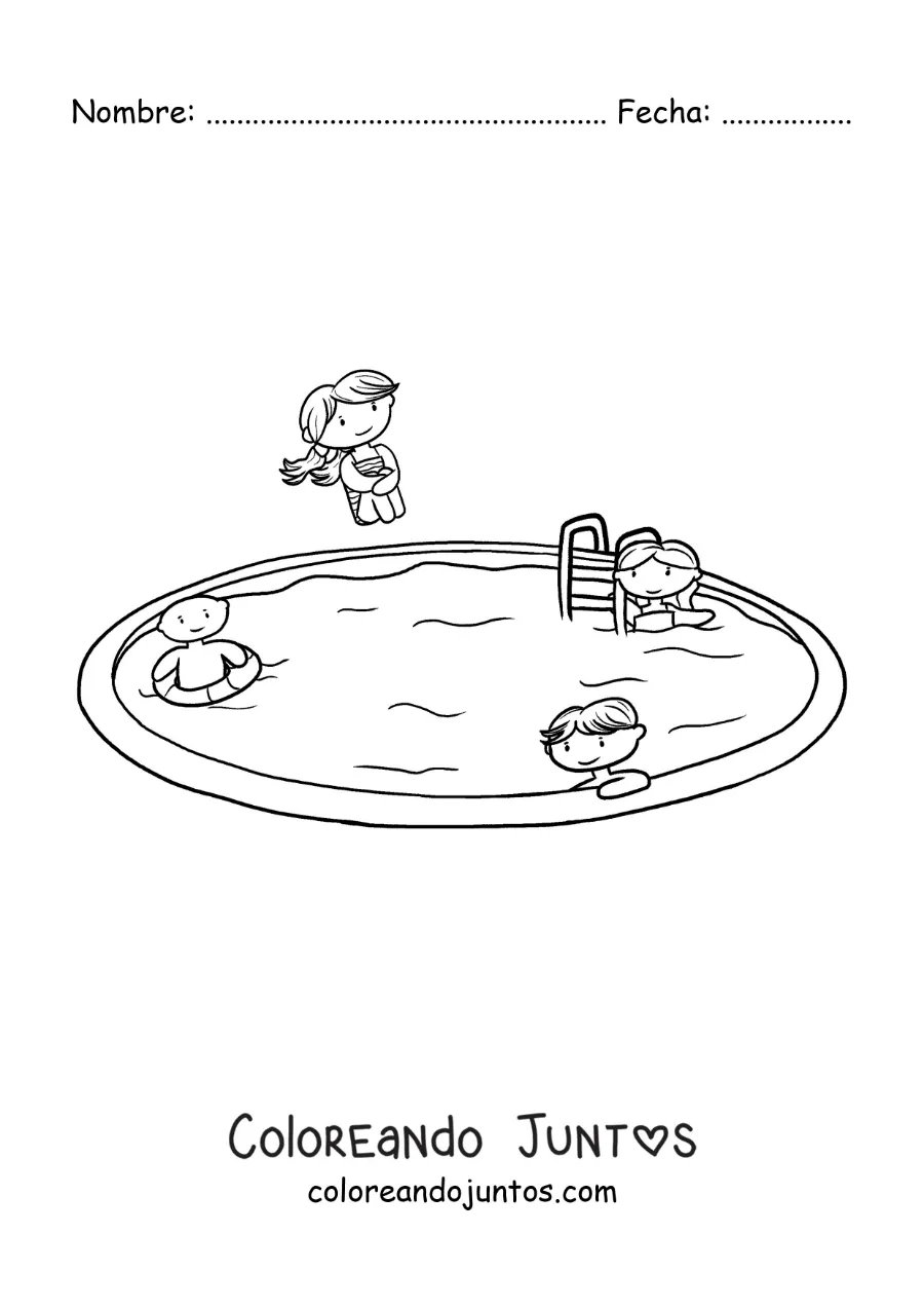 Imagen para colorear de niños en una fiesta en la piscina