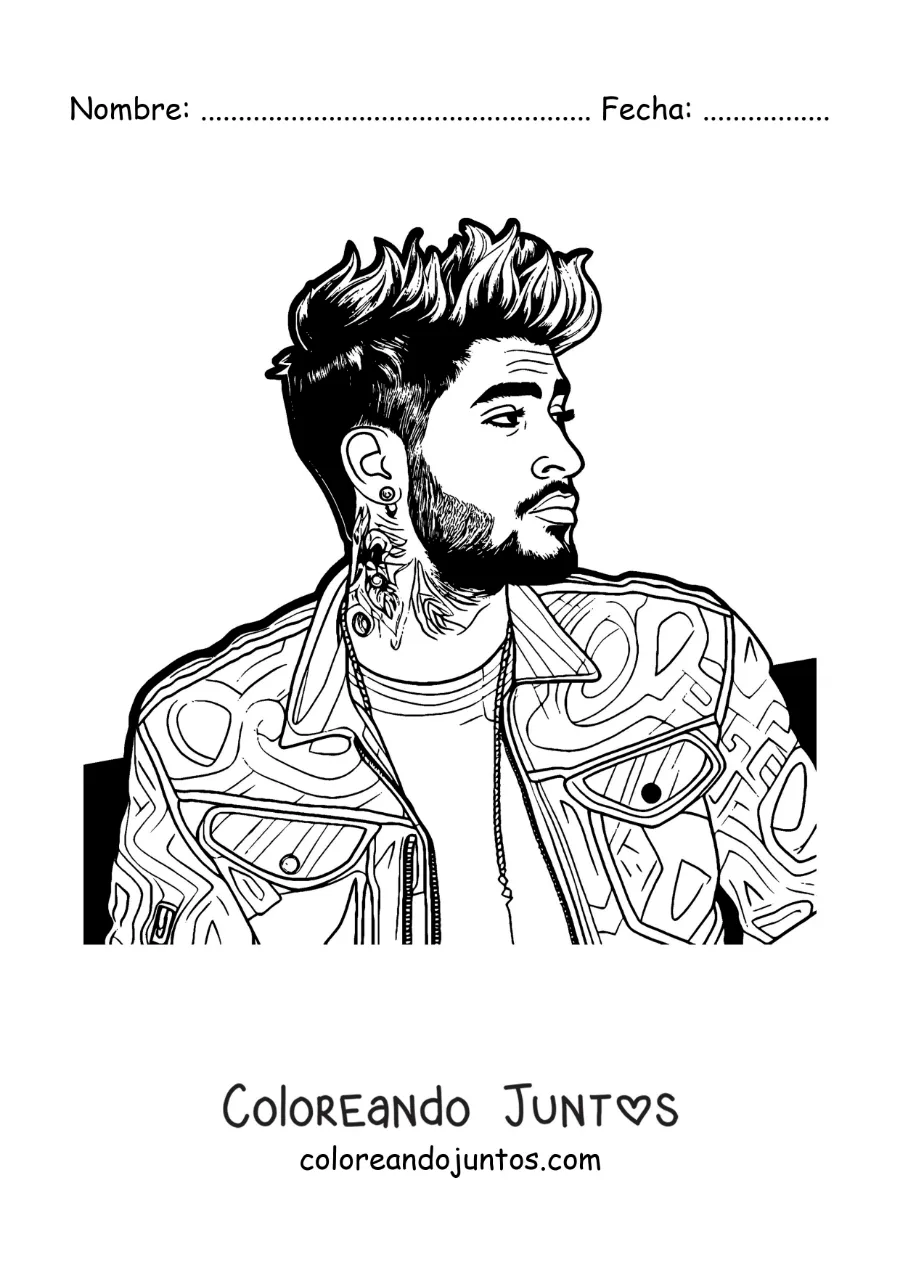 Imagen para colorear de un retrato de Zayn Malik en estilo realista