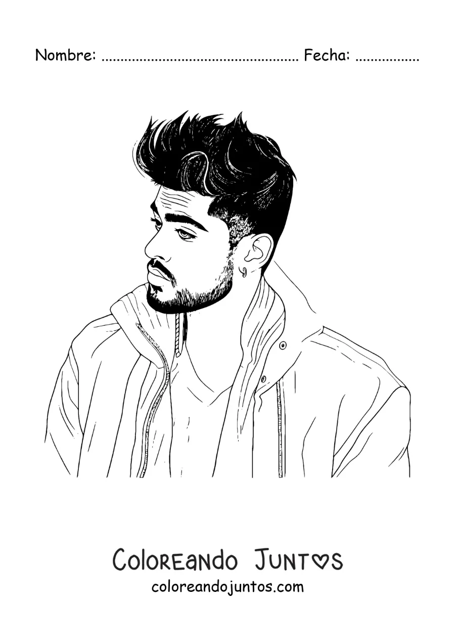 Imagen para colorear de un retrato del cantante Zayn Malik