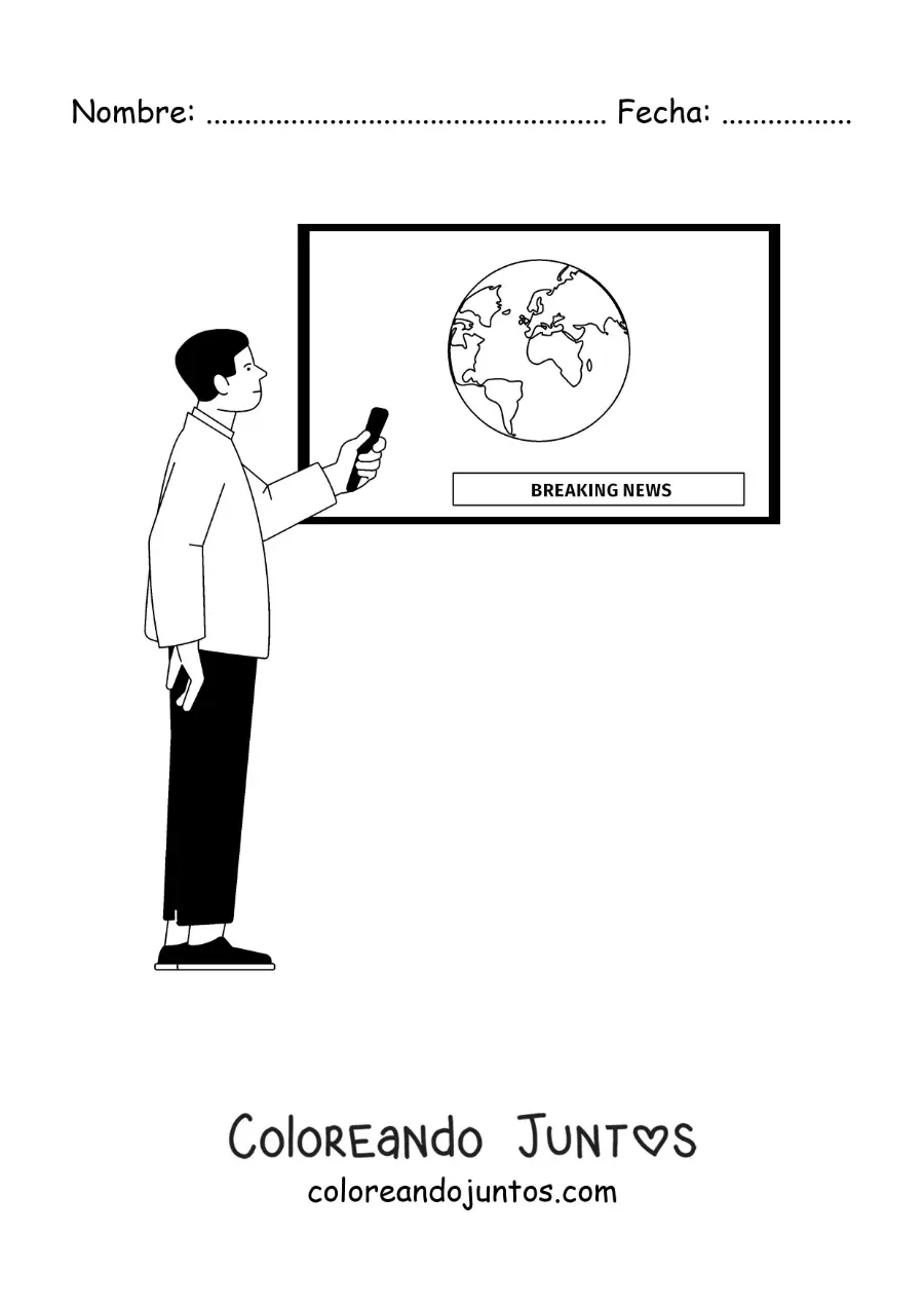 Imagen para colorear de un hombre viendo un reportaje de noticias en la televisión