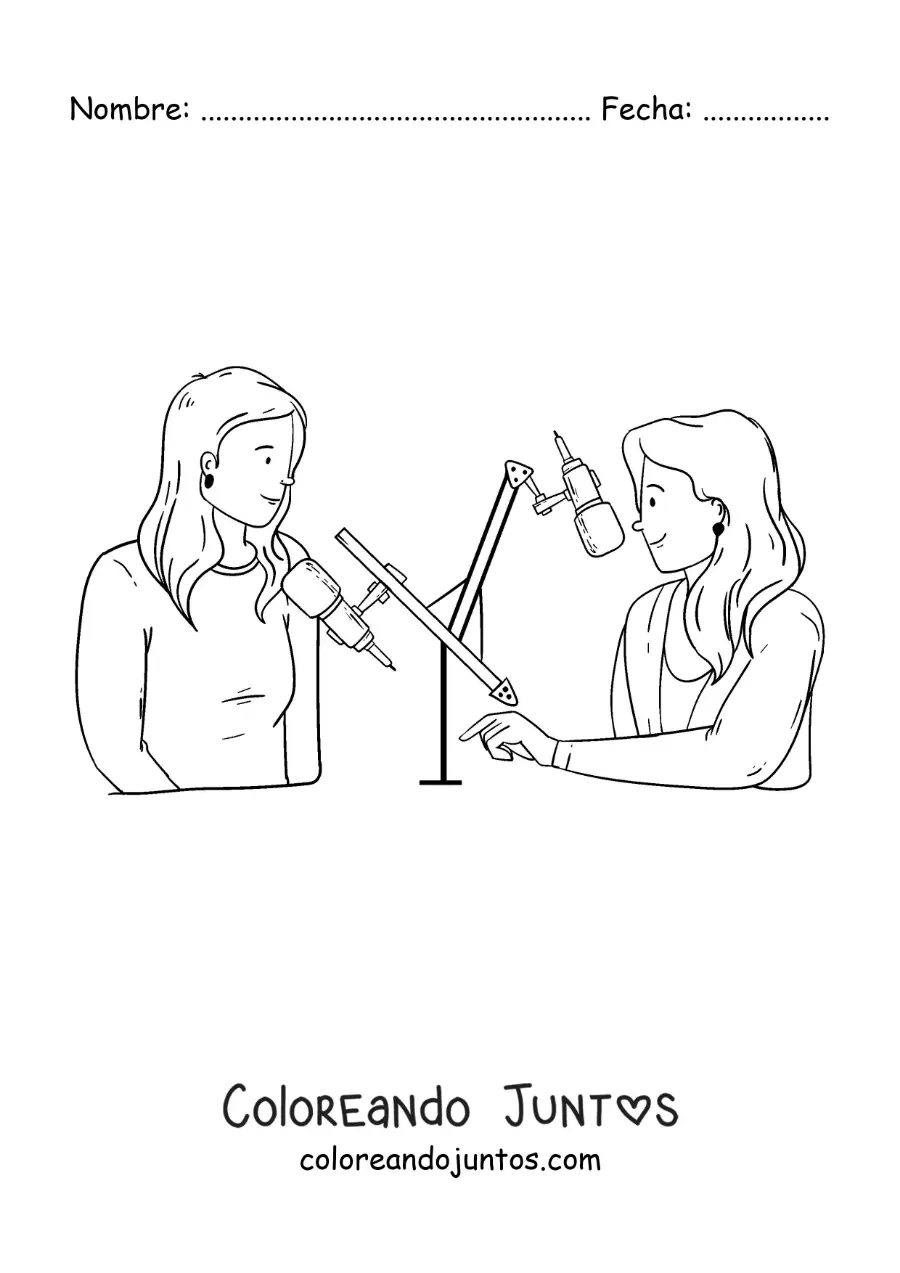 Imagen para colorear de dos mujeres en un programa de la radio