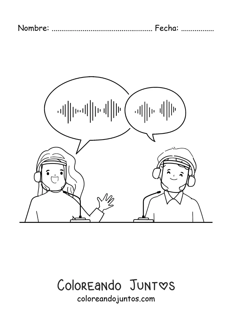 Imagen para colorear de dos locutores narrando las noticias en la radio