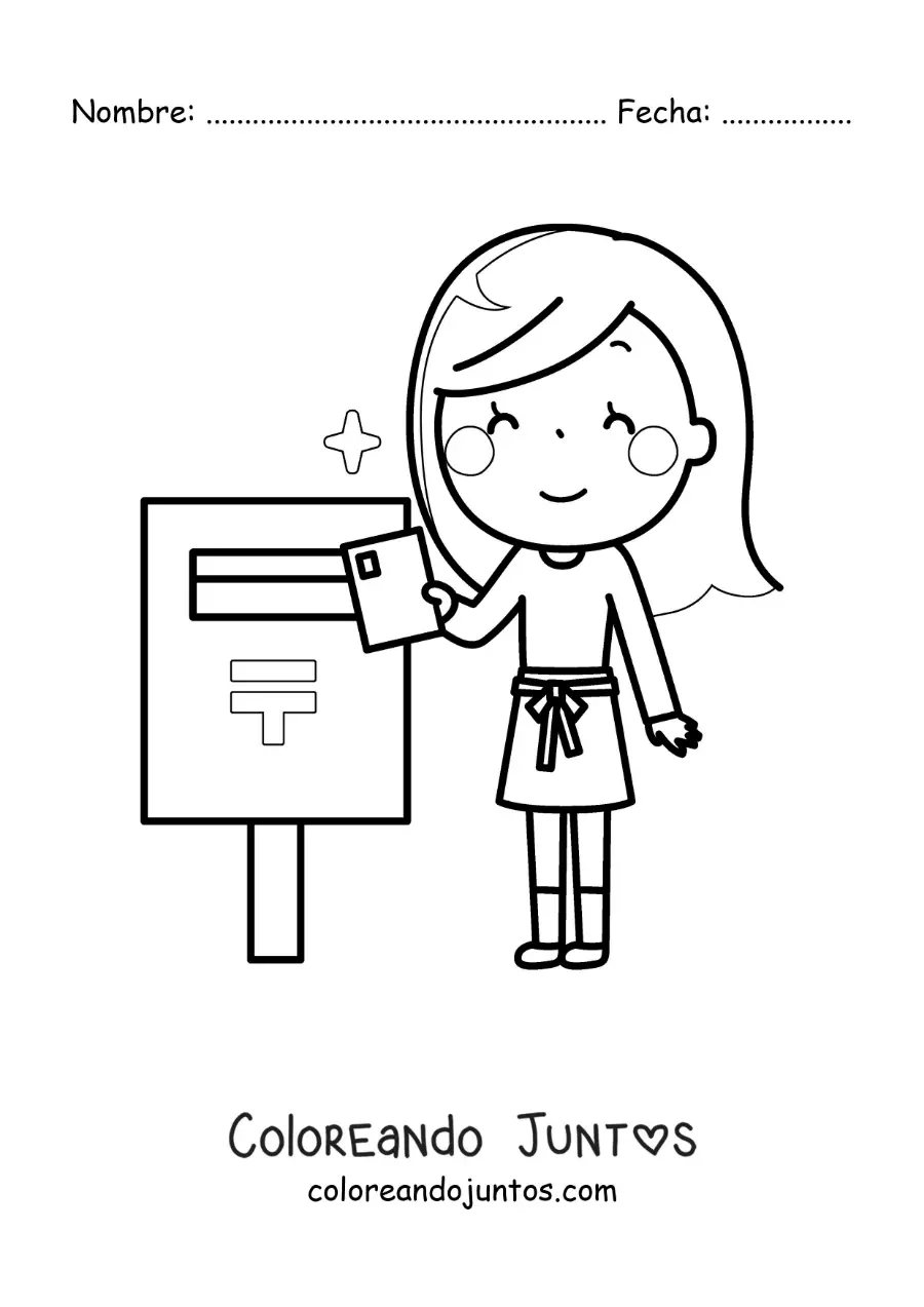 Imagen para colorear de una chica enviando una carta por correo