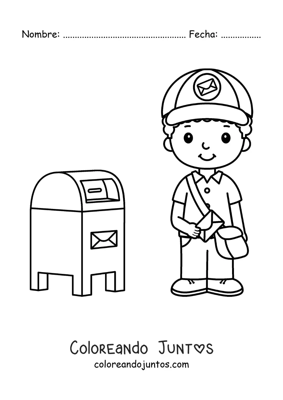 Imagen para colorear de un cartero animado junto al buzón
