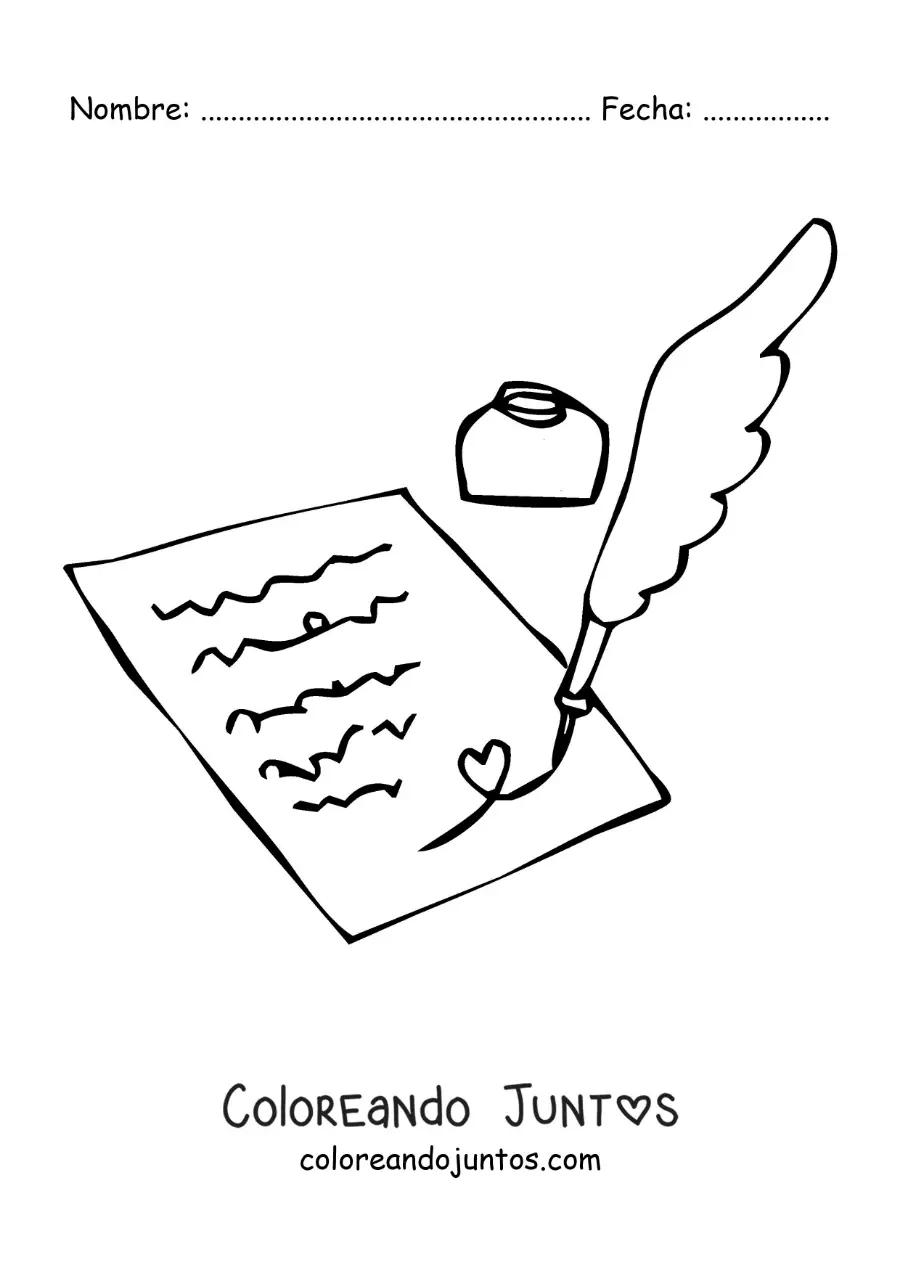 Imagen para colorear de una pluma escribiendo una carta con tinta
