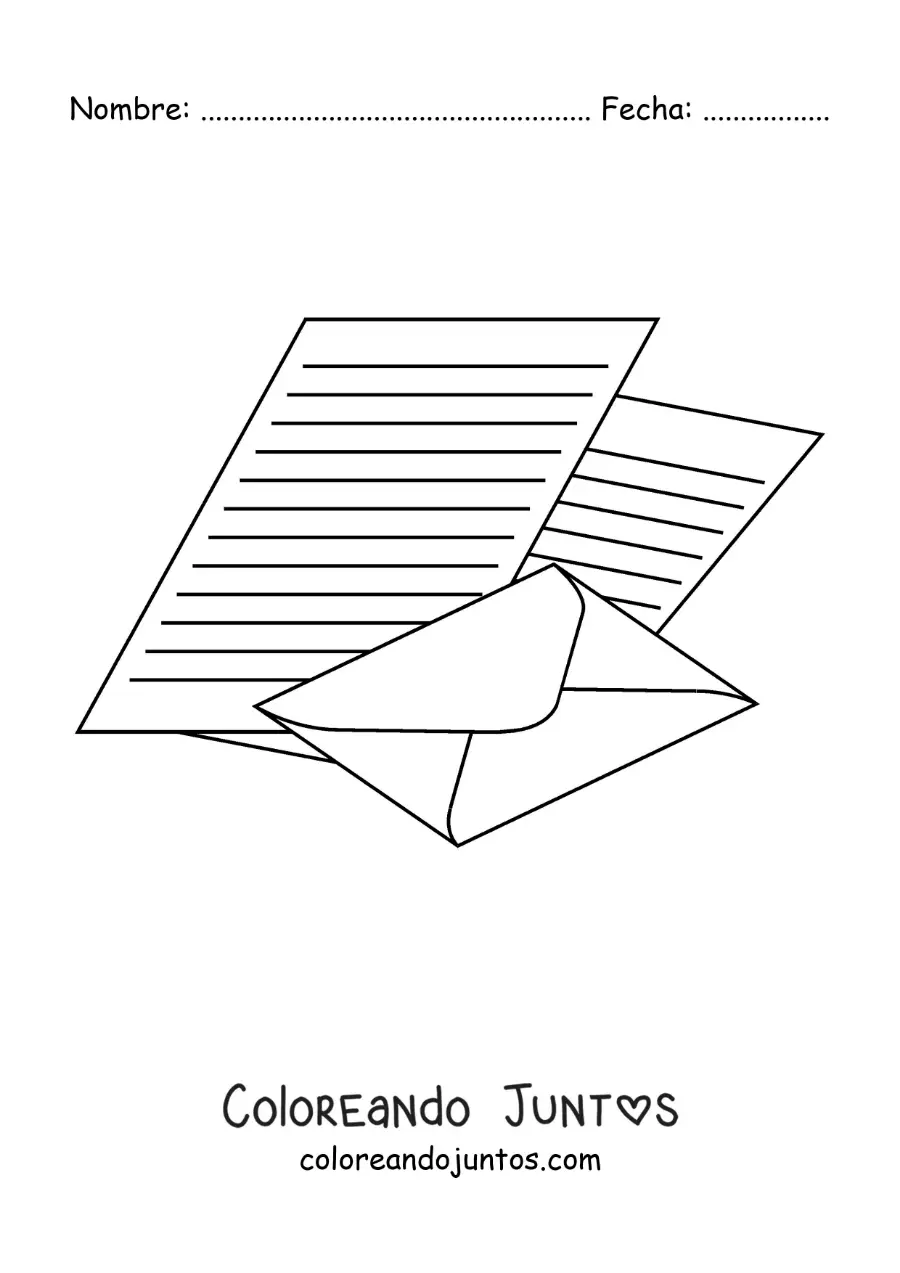 Imagen para colorear de una carta impresa con su sobre