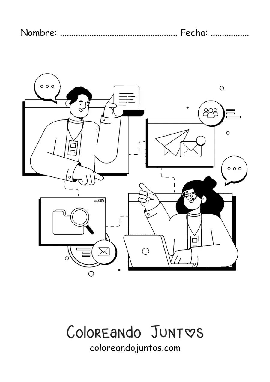 Imagen para colorear de dos personas hablando por correo electrónico