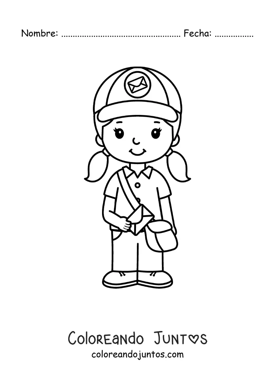Imagen para colorear de una niña con oficio de cartera