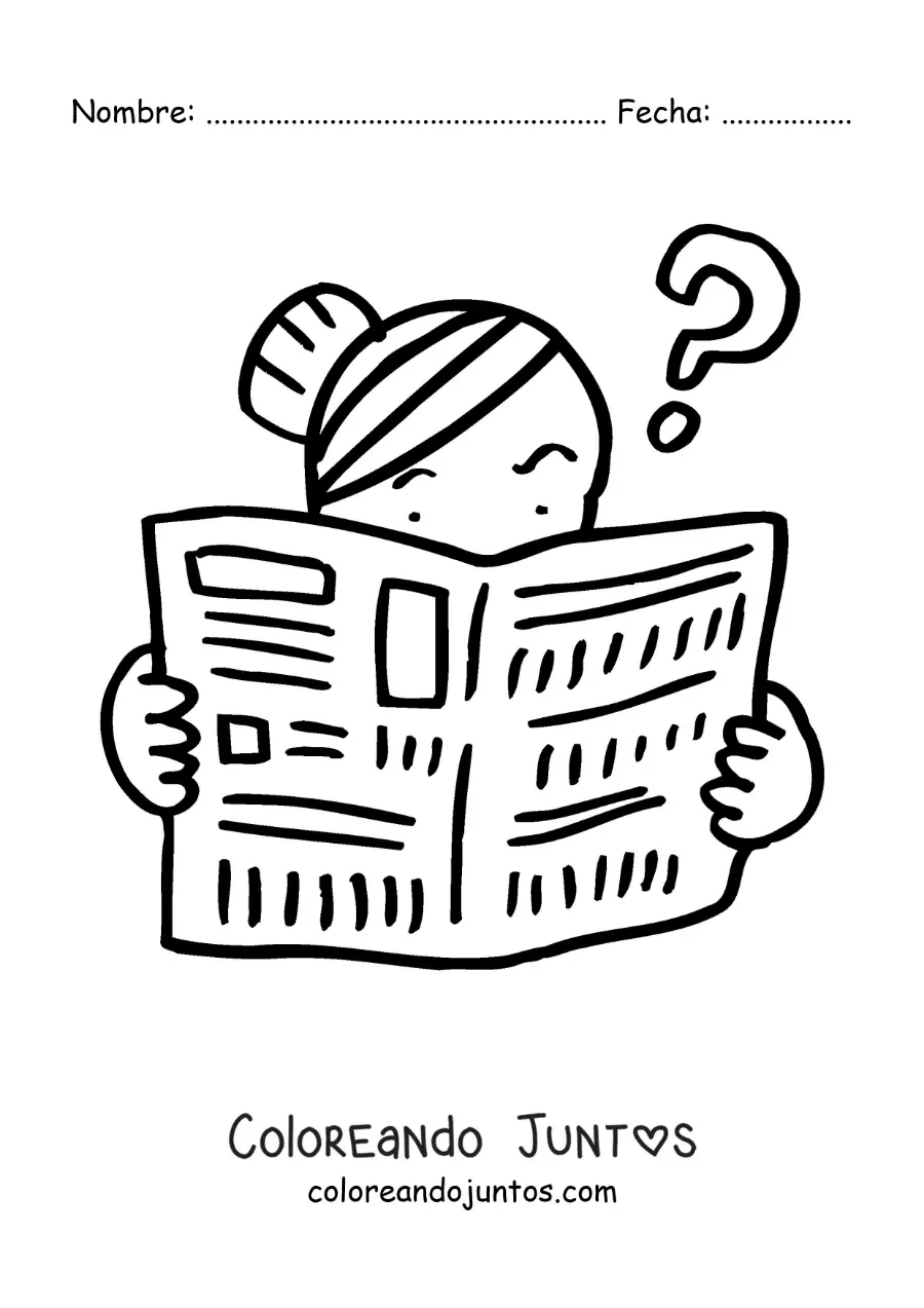 Imagen para colorear de una mujer confundida leyendo el periódico
