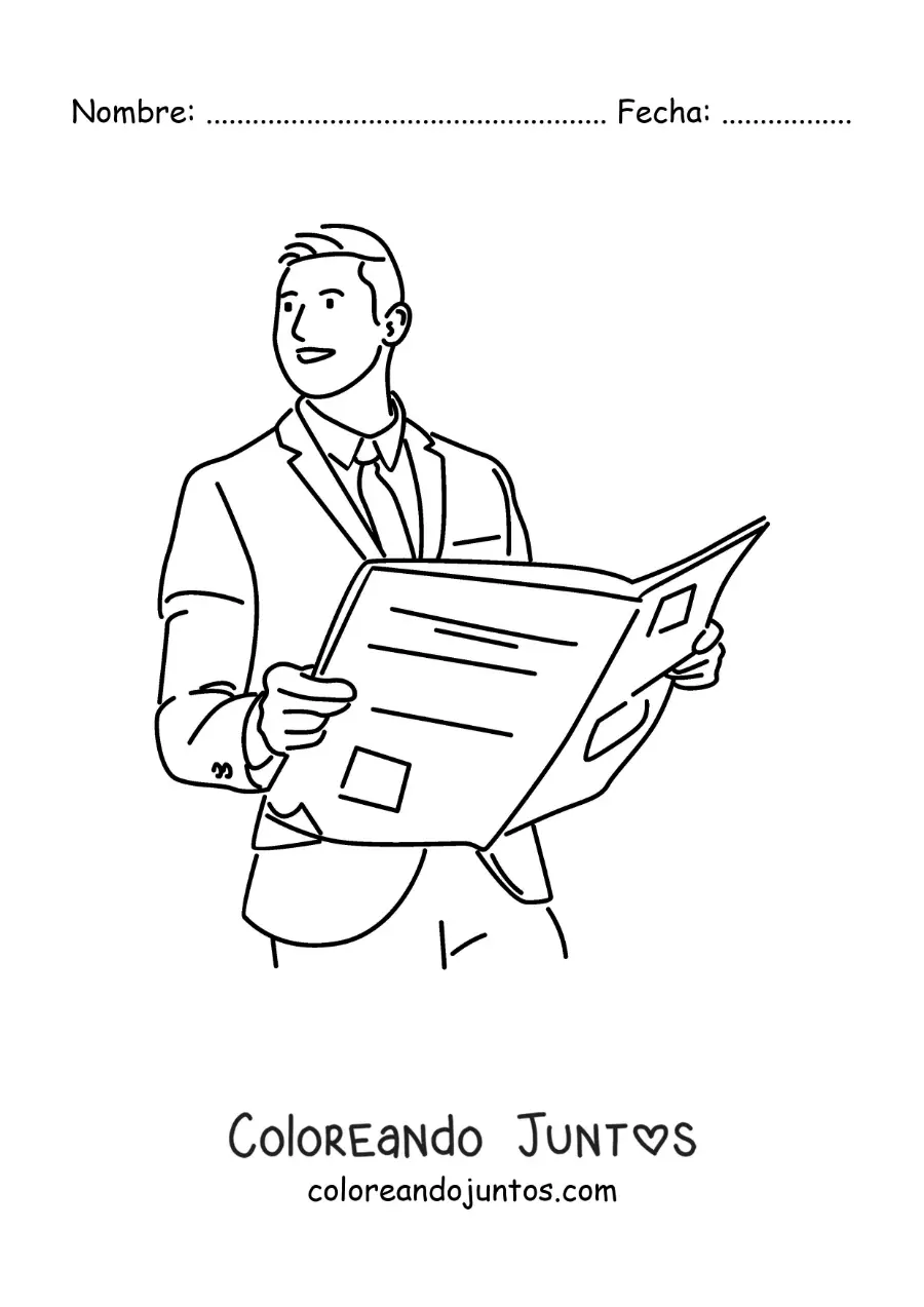 Imagen para colorear de un hombre con traje leyendo las noticias del periódico