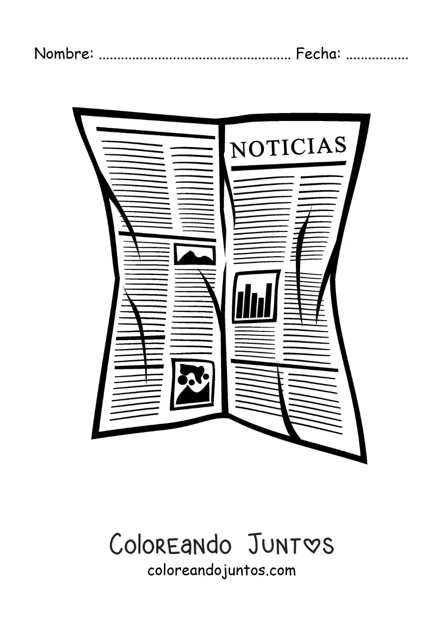 Imagen para colorear de un periódico abierto que en su portada muestra noticias