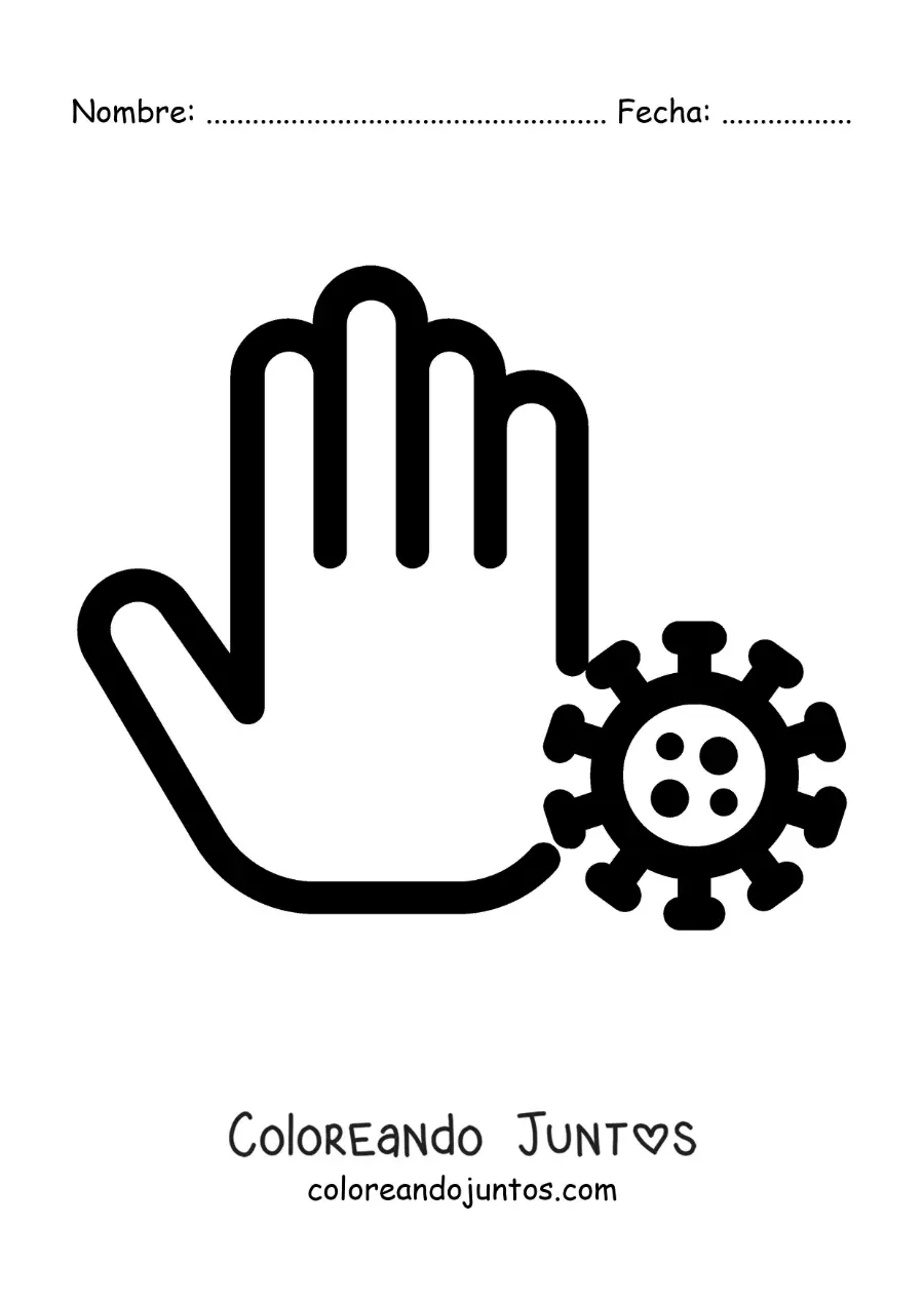 Imagen para colorear de una mano sucia contaminada por un virus