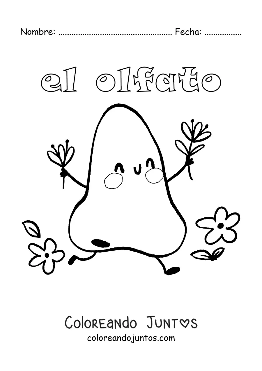 Imagen para colorear de una nariz animada para niños