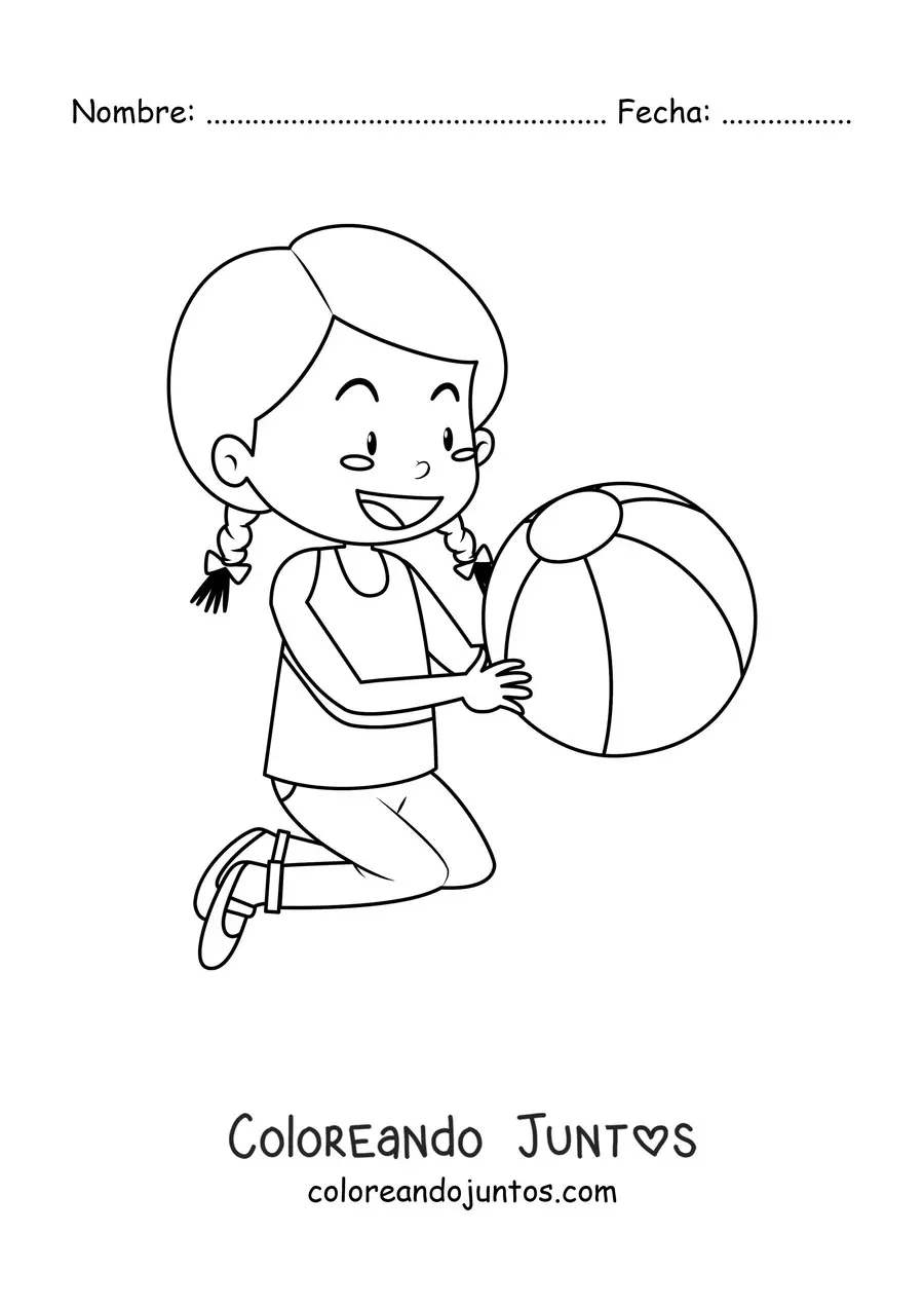Imagen para colorear de una niña con pelota inflable