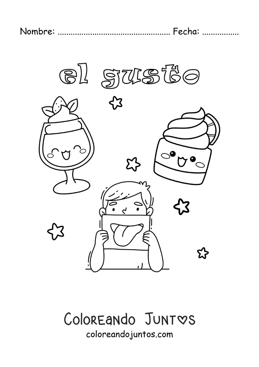Imagen para colorear de dulces animados y el sentido del gusto