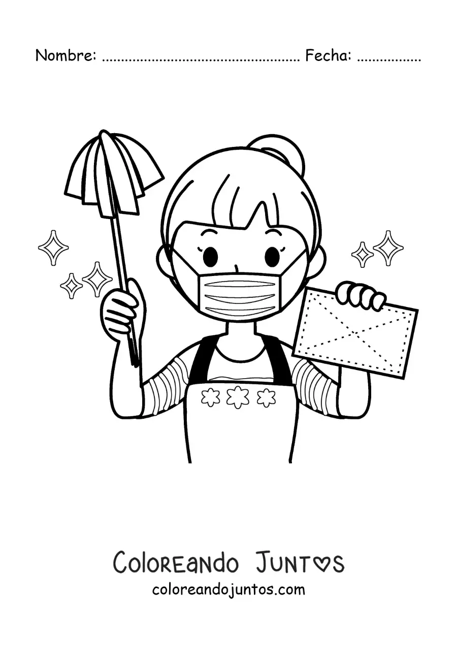 Imagen para colorear de una mujer animada limpiando