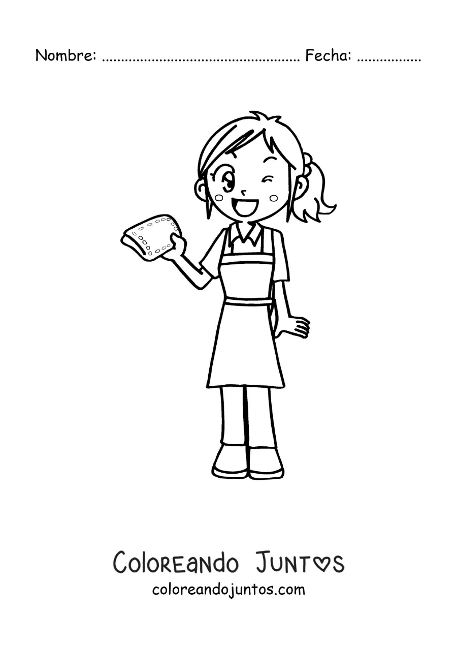 Imagen para colorear de una niña animada limpiando