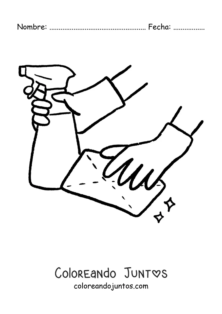 Imagen para colorear de un par de manos con guantes limpiando