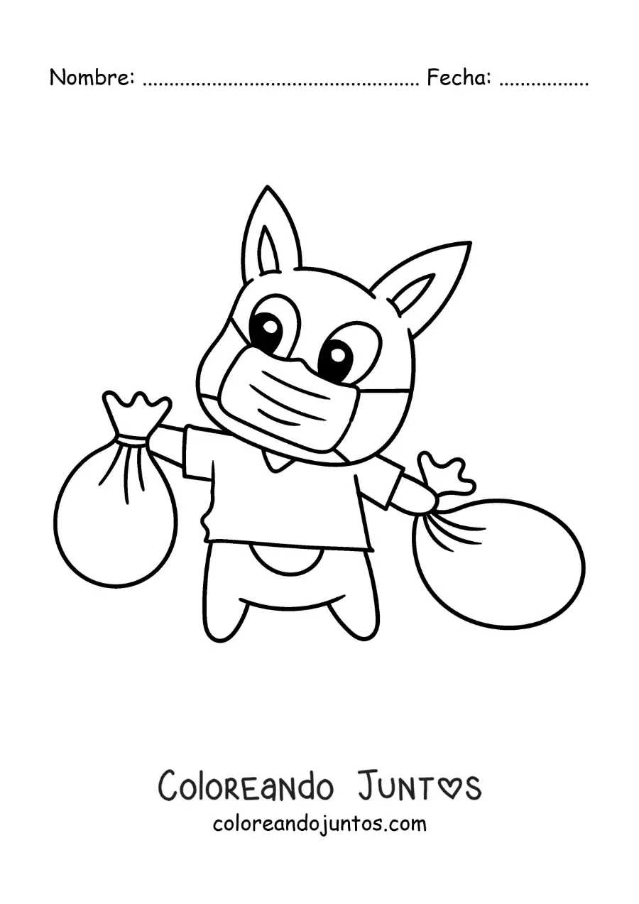 Imagen para colorear de un cerdito animado sacando la basura