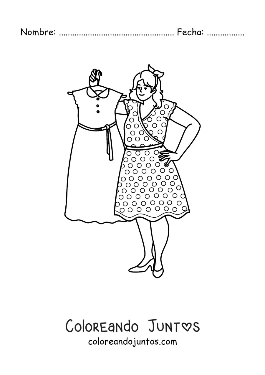 Imagen para colorear de una linda chica con un vestido en una percha