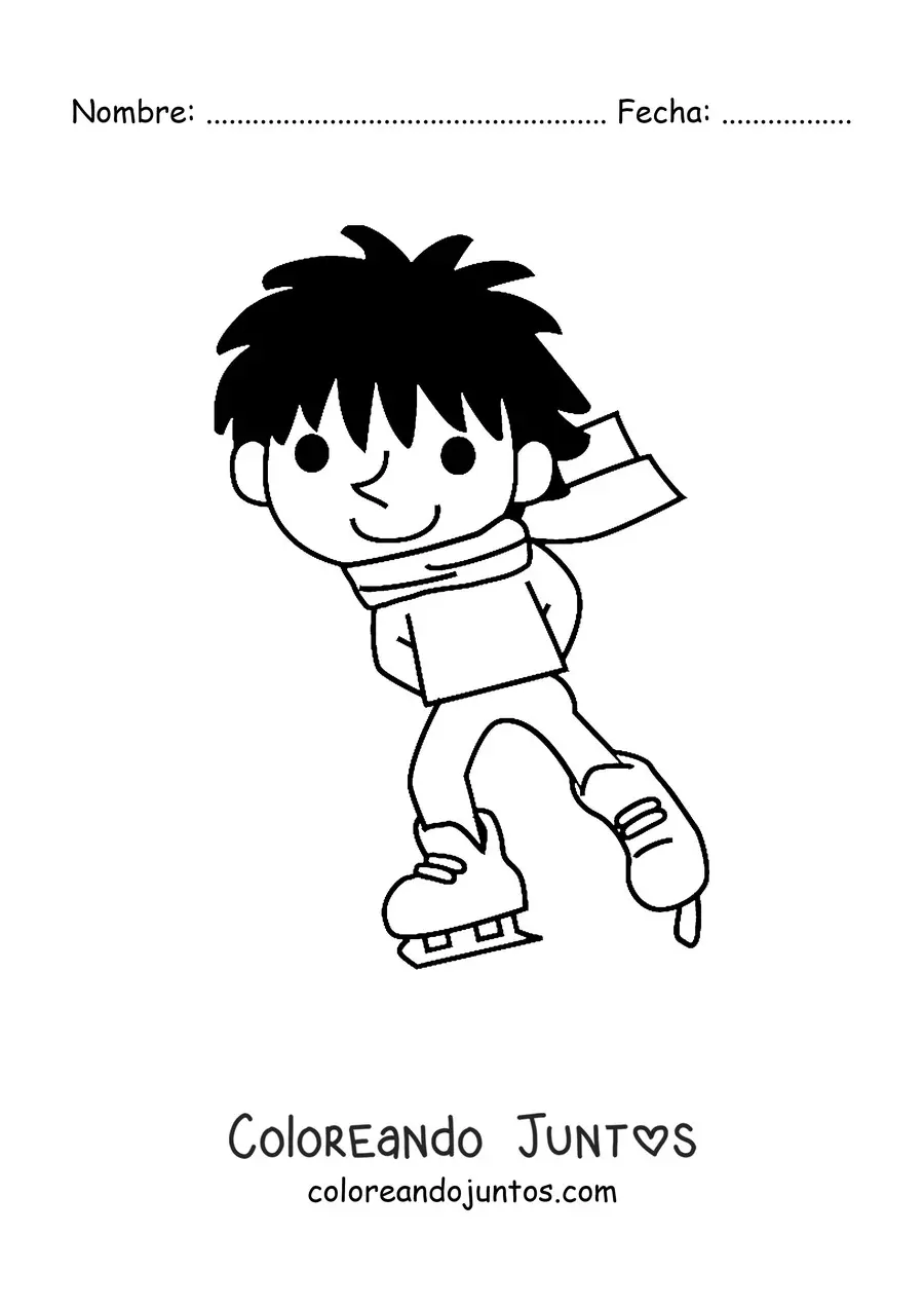Imagen para colorear de un niño patinando sobre hielo