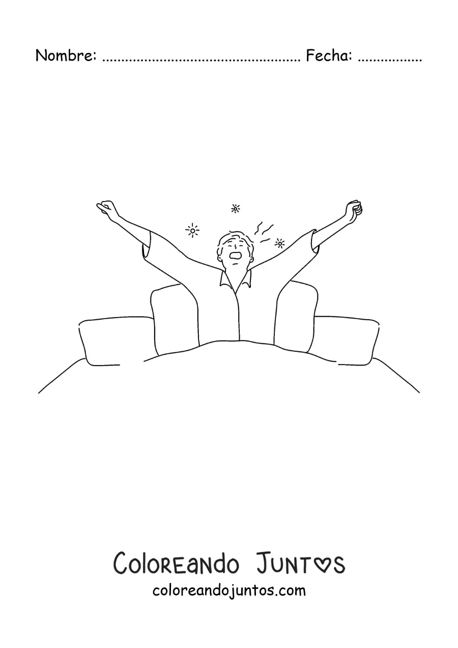 Imagen para colorear de un chico estirándose en la cama al despertar