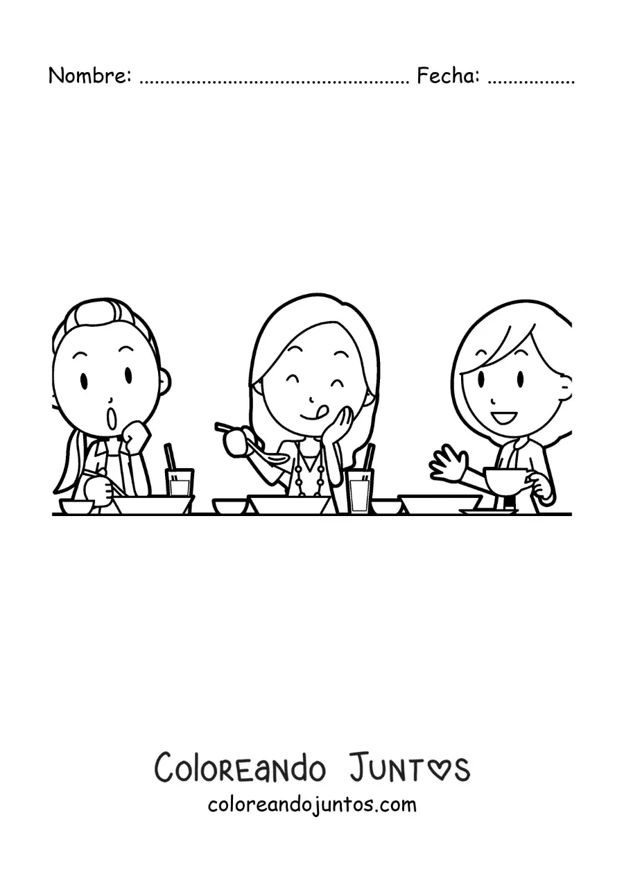 Imagen para colorear de amigas comiendo juntas