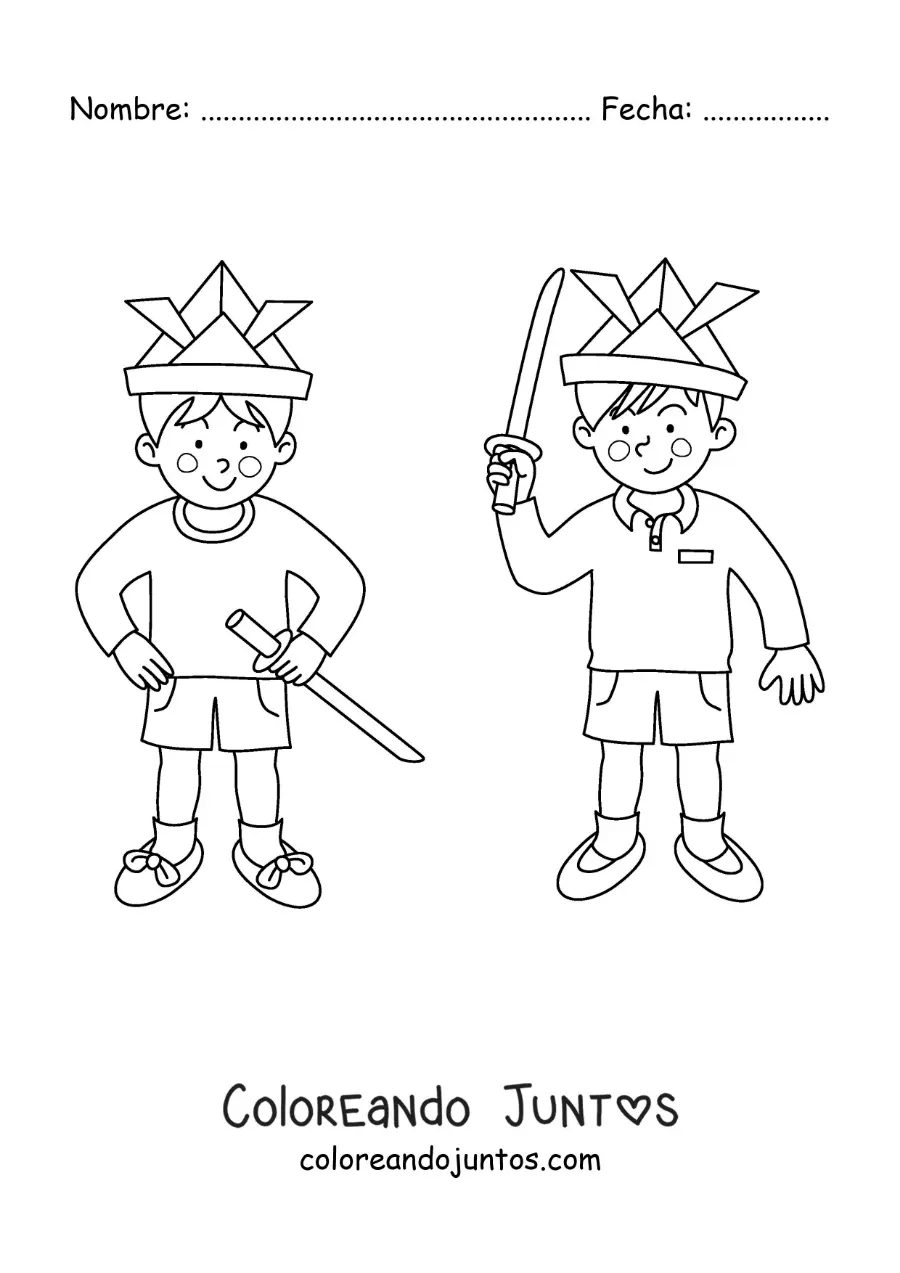 Imagen para colorear de dos amigos jugando a los héroes