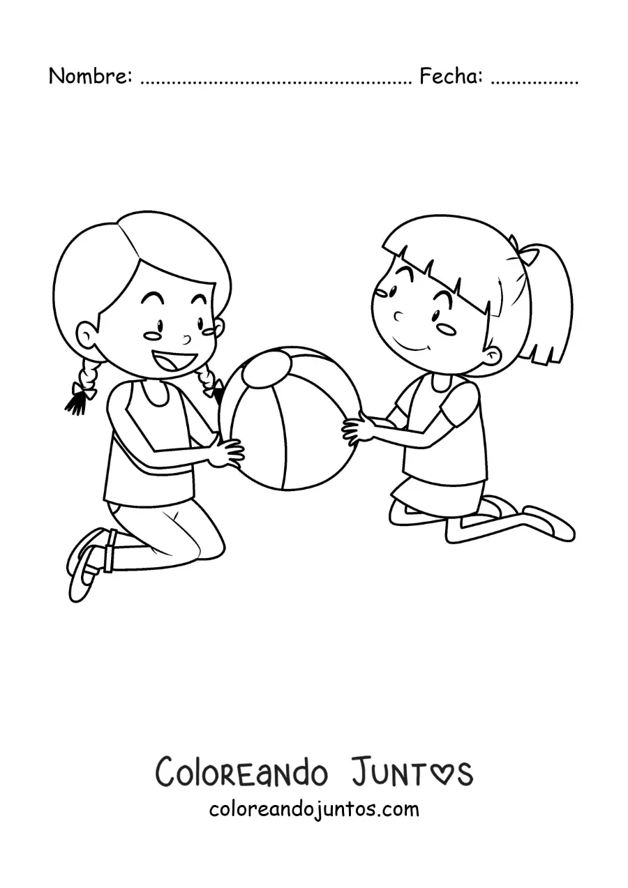Imagen para colorear de dos niñas jugando con una pelota