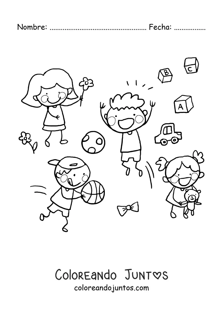 Imagen para colorear de niños con juguetes en el parque