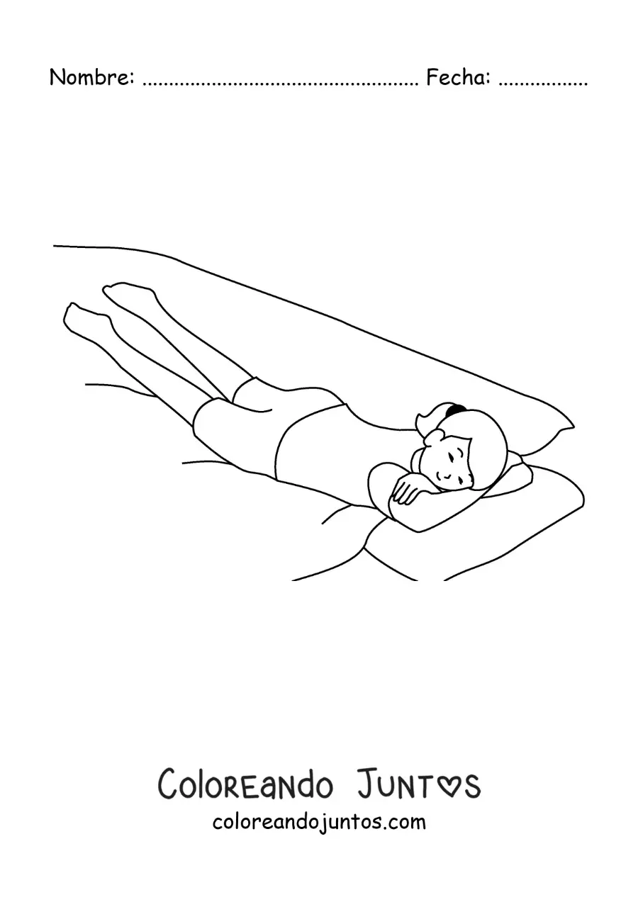 Imagen para colorear de una niña acostada durmiendo en su cama