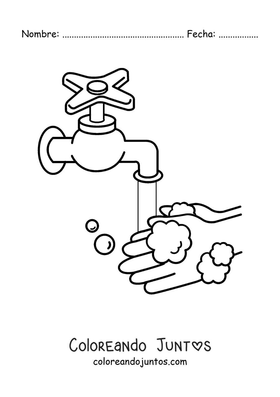 Imagen para colorear de higiene de las manos con agua y jabón