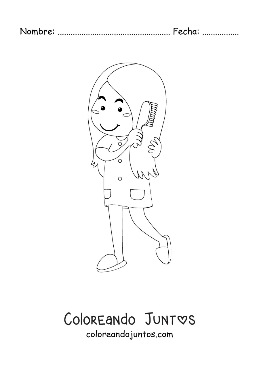 Imagen para colorear de una niña peinándose antes de dormir