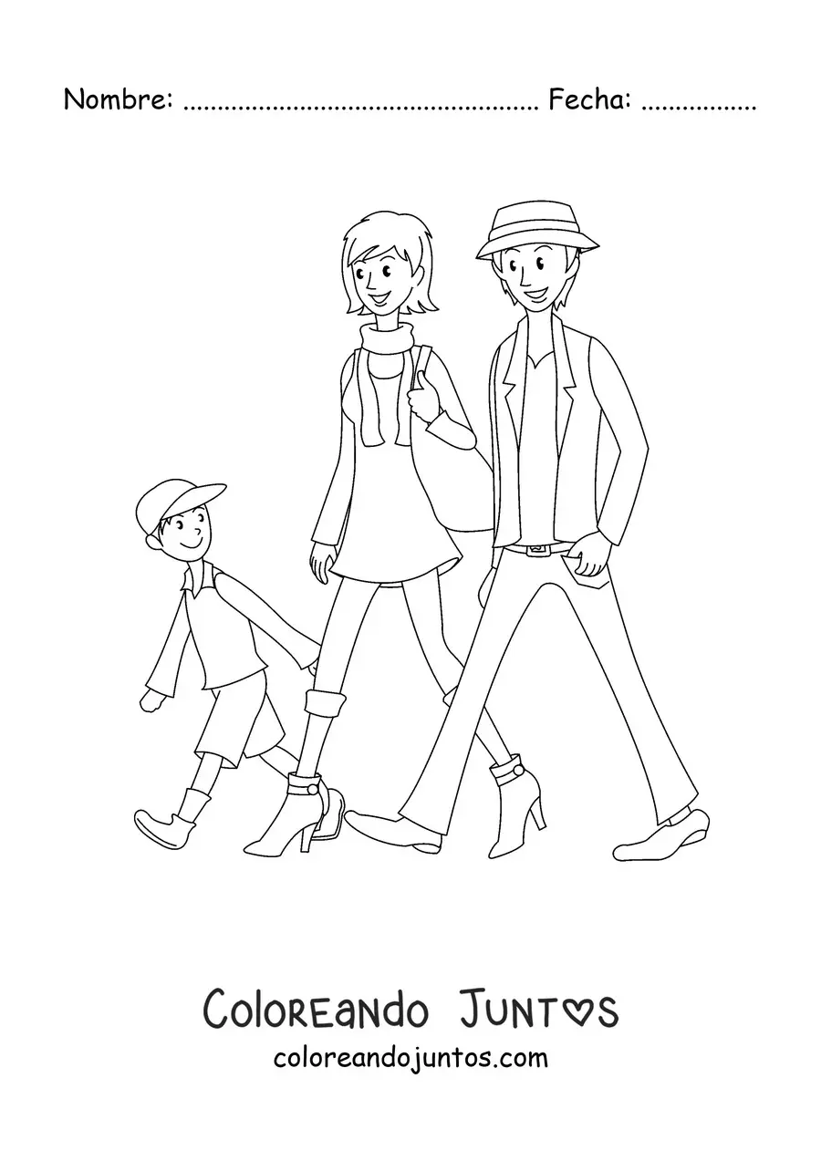 Imagen para colorear de una familia de paseo
