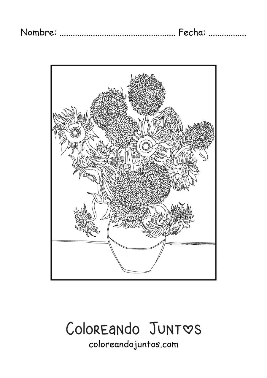 Imagen para colorear de los girasoles de van gogh
