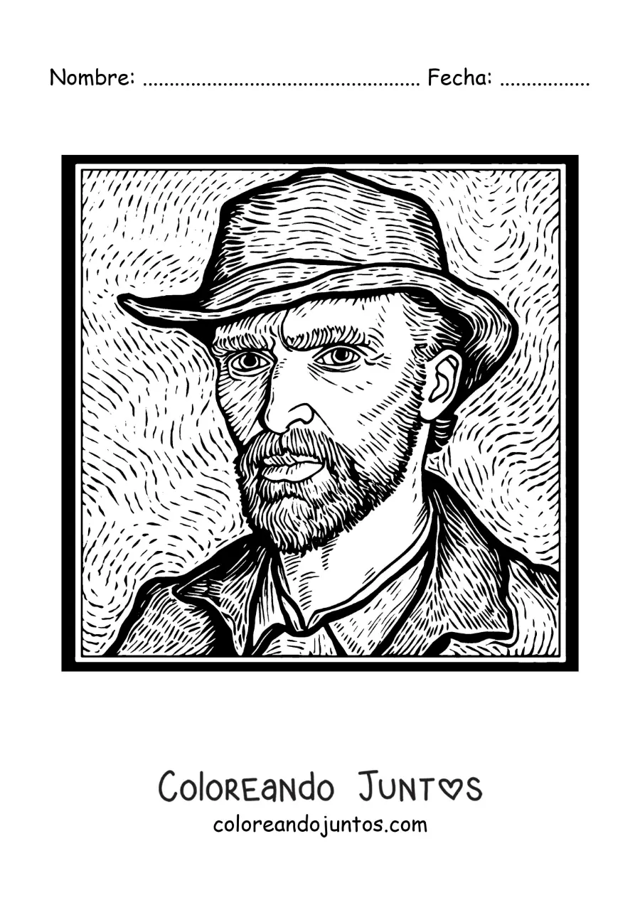Imagen para colorear de una caricatura del autorretrato de van gogh