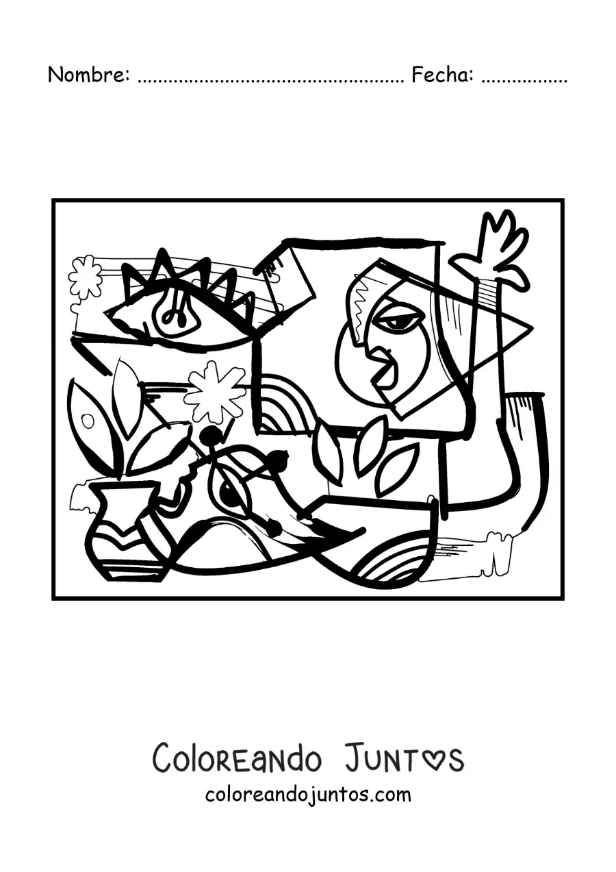 Imagen para colorear de pintura al estilo de picasso para niños
