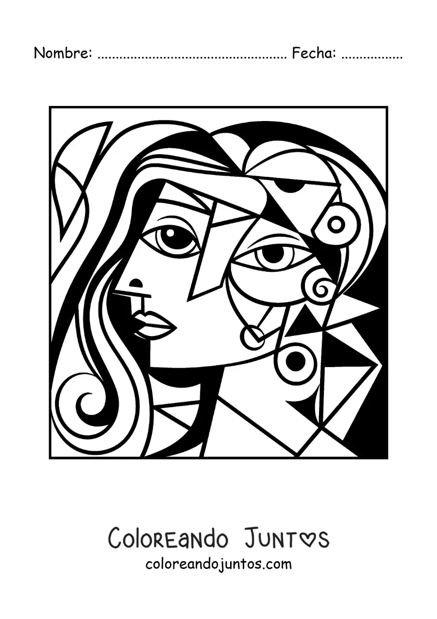 Imagen para colorear de rostro inspirado en picasso para niños