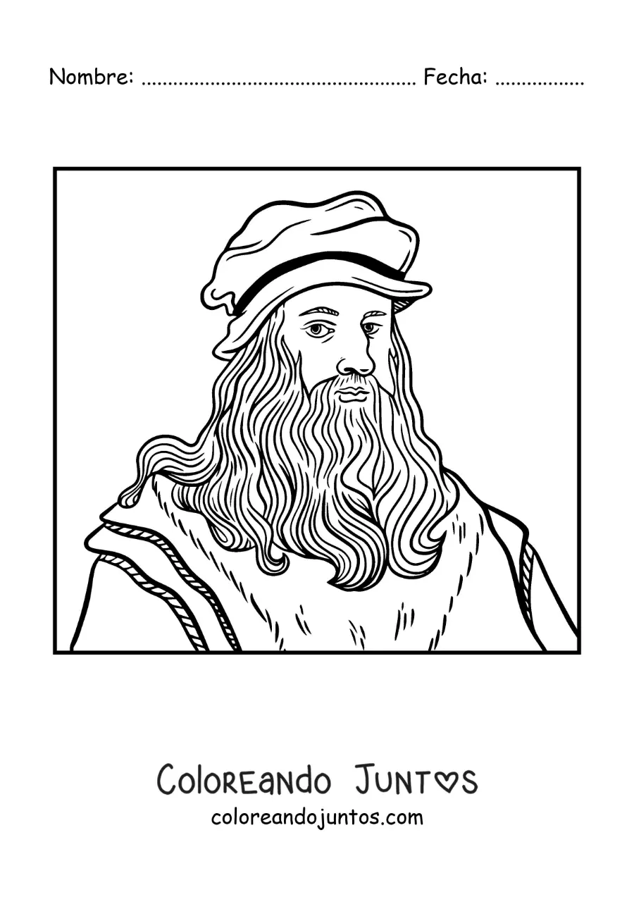 Imagen para colorear de una caricatura de leonardo da vinci