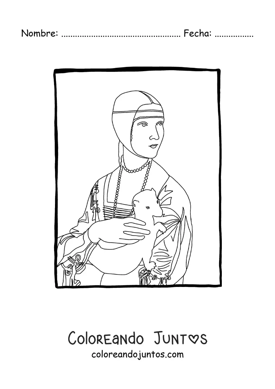 Imagen para colorear de la dama del armiño de leonardo da vinci